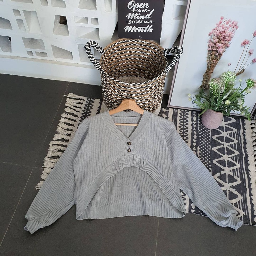 Curlie Moon Cardie Rajut Cardigan Croptop Kancing Hidup Korean Look