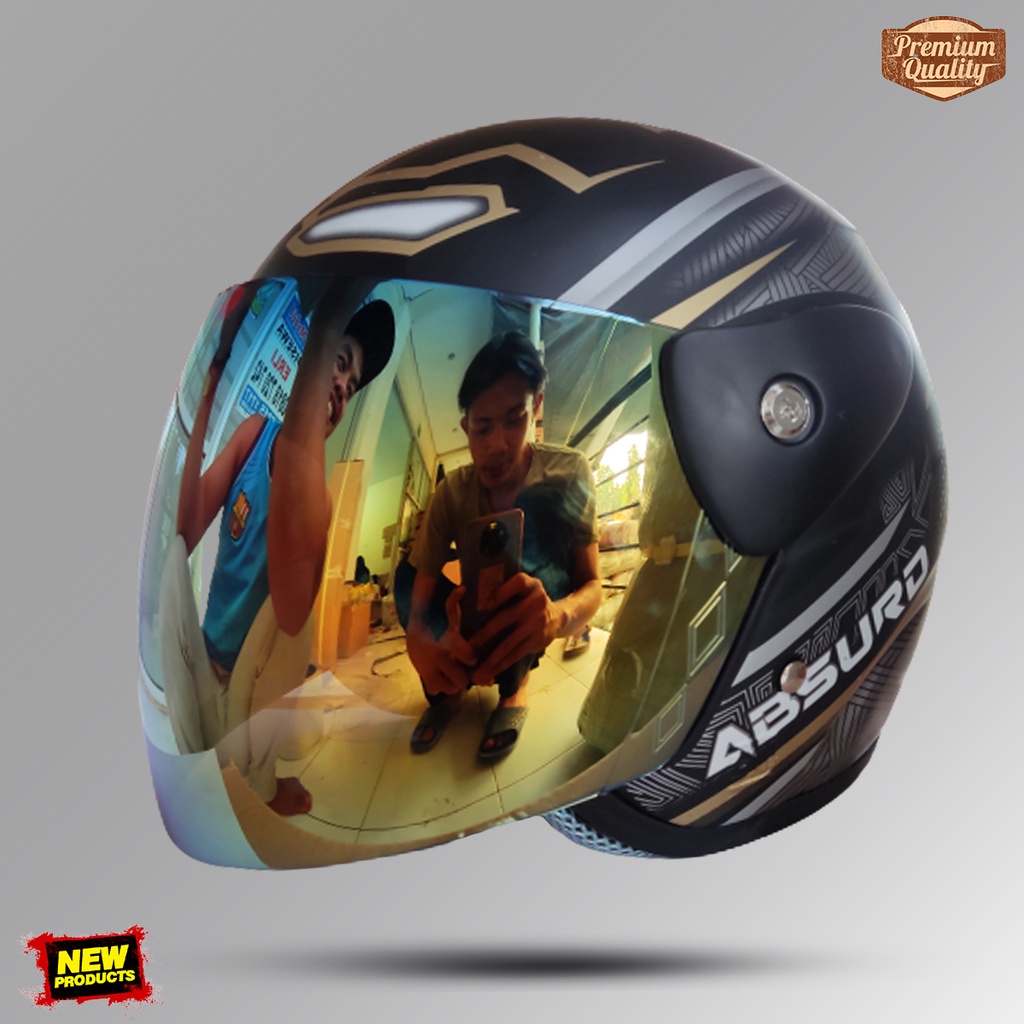 Helm Half Face Dewasa Evolution Seperti Helm GM Original Motif Absurd Hitam Dof COD Free Box