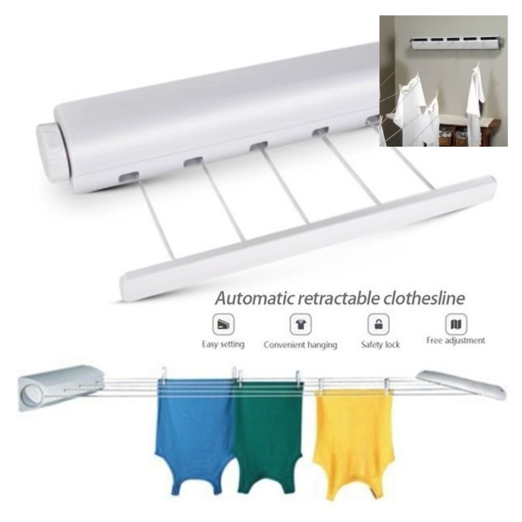 Alat Tali Jemuran Otomatis Portabel Retractable Clothesline   111153