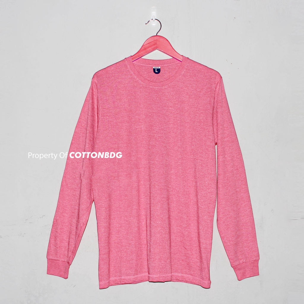 KAOS POLOS PINK MISTY WANITA LENGAN PANJANG UKURAN S-XL BAHAN TWOTONE 30S ORGINAL