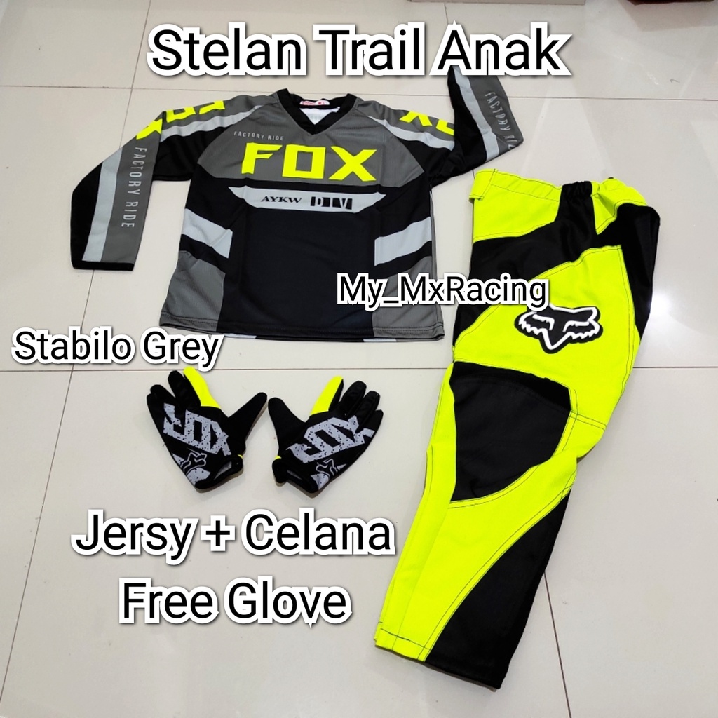 PROMO  STELAN ANAK Jerseyset TRAIL CROSS- Jersey set Trail ANAK 4 SAMPAI 12 TAHUN- BISA BAYAR DI TEMPAT Jersey &amp; Celana Motocross - Jersey Trabas F05- Jersey Stelan MX Cross - Satu Set Jersey &amp; Celana FREE GLOVES - Jersey PREMIUM - Celana Cordura