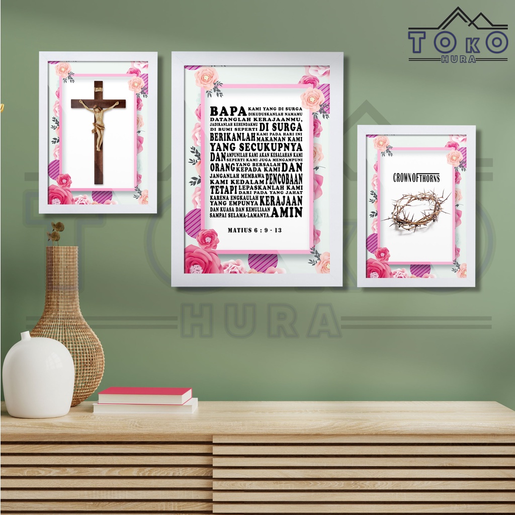 Walldecor Rumah Kristen Salib dan Poster Doa Bapa Kami
