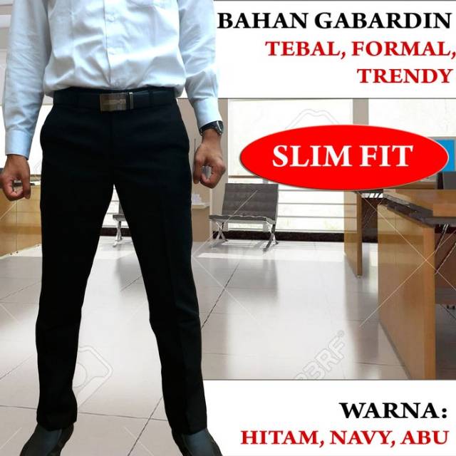 Celana Bahan Kerja Pria Slim Fit Slimfit Kain Tebal