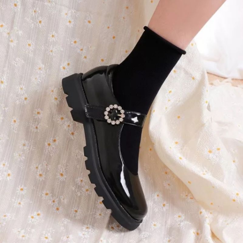 Sepatu Docmart Wanita Hitam Gesper Hak Datar Kasual Import Premium DF 566 Sepatu Flat Loafers Kulit Cewek Kekinian Fashion Korean Style 8045