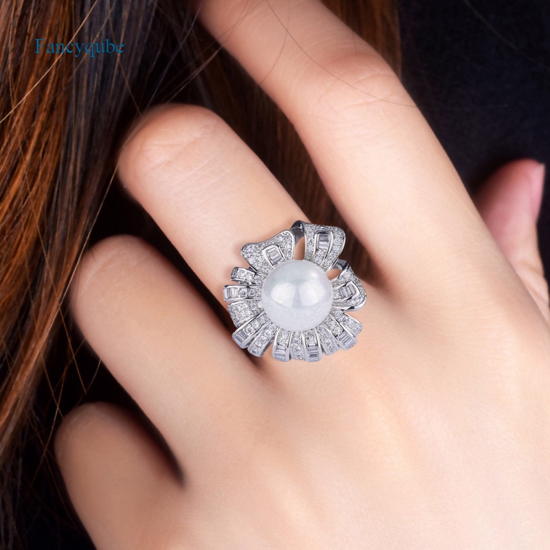 Fancyqube Cincin Silver Hias Mutiara Zircon Bentuk Bunga Gaya Korea Untuk Wanita