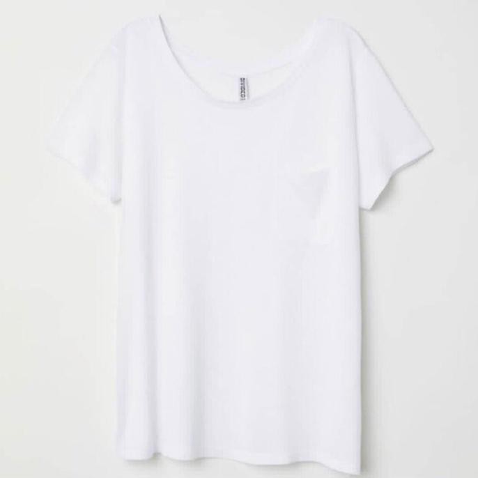 KAOS WANITA  KAOS WANITA HNM H&M BASIC POCKET TEE WHITE ORIGINAL MURAH PUTIH POLOS {PRODUK