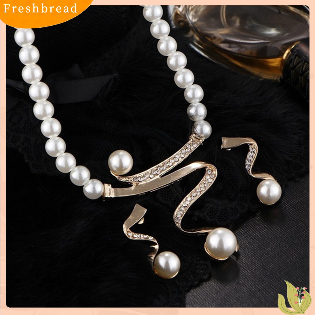 Terlaris Rhinestone Faux Pearl Beaded Necklace Stud Earrings Bridal Wedding Jewelry Set