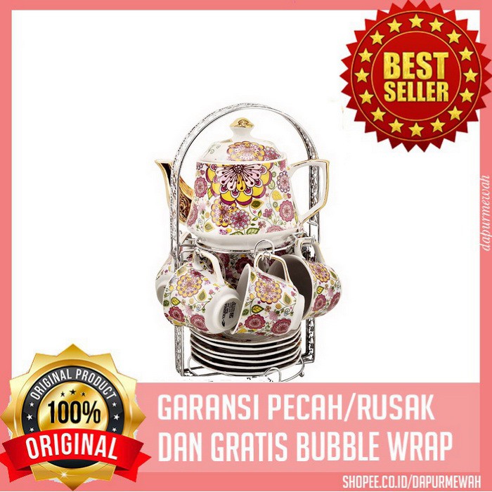 Vicenza Tea Set Ceramic C78 – Set Cangkir + Teko + Tatakan / Set Cangkir Teh & Kopi Elegan / Origina