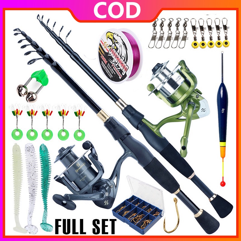 Sougayilang 1.8M-2.4M Telescopic Portable Memancing Set Joran Pancing Reel Pancing Senar pancing Umpan memancing Set Alat Pancing