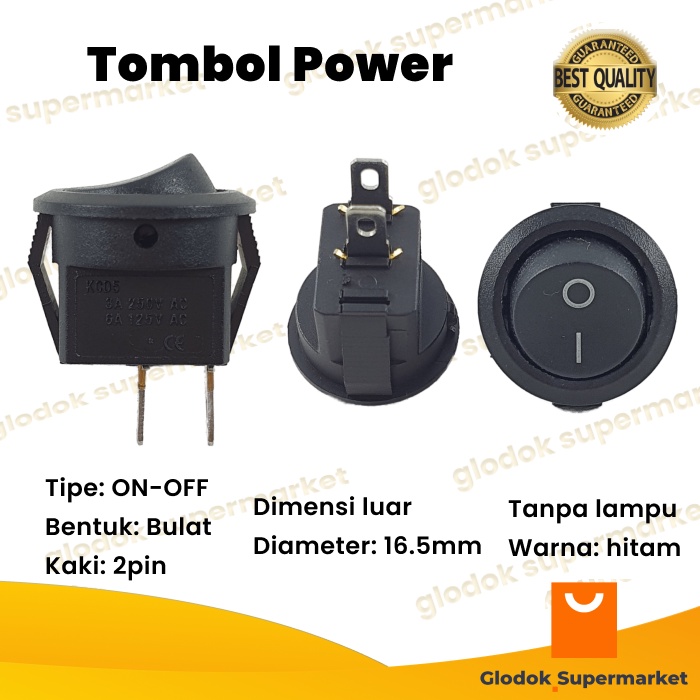 Saklar 2 pin On Off Bulat Tombol Rocker 2 Posisi KCD5 Power Switch 2pin