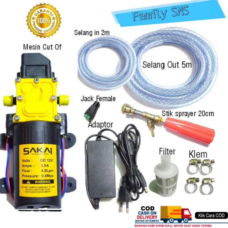 High presure Alat cuci motor steam motor mobil Ac pompa Dc 12v Paket Set pompa Dc SAKAI DORPRES