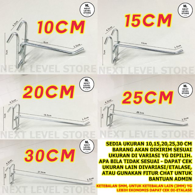 Stainless Hook 20 CM Tebal 5mm Gantungan Cantolan Ram Display Besi