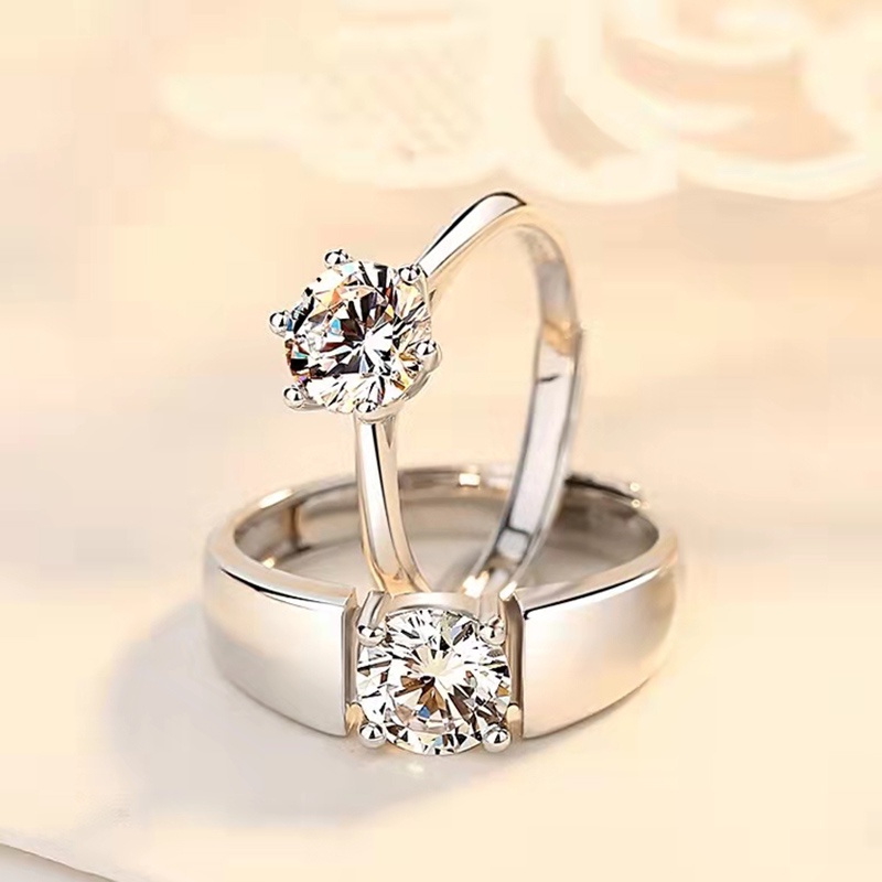 2pcs Cincin Kristal Zircon Warna Silver Untuk Pria Dan Wanita