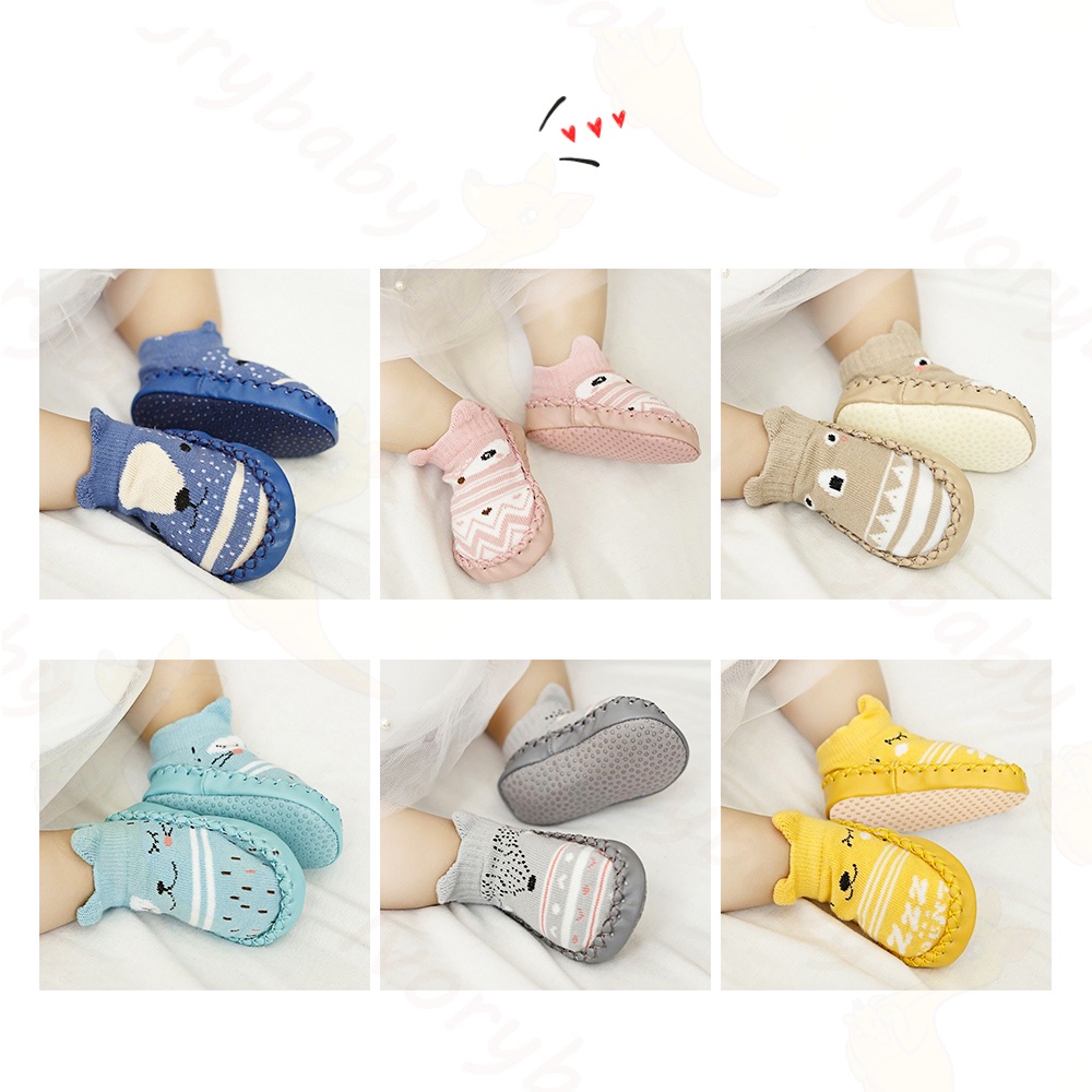 Ivorybaby Sepatu prewalker anti slip lembut kaos kaki bayi anak belajar berjalan