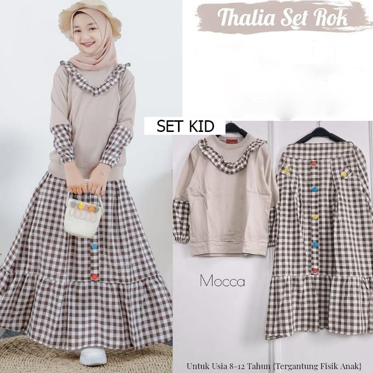 R.A - Thalia One Set Kids  [ 8-12Th ] Baju Setelan Anak Perempuan Muslim Atasan + Rok Matt Katun Kot