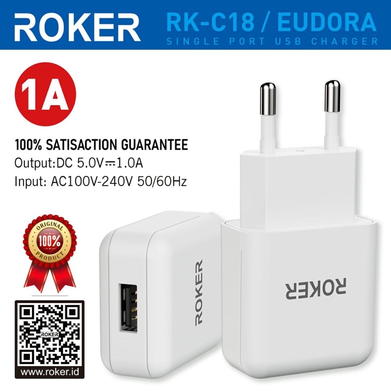 GROSIR HARGA PER 1 PCS BATOK CHARGER ROKER RK-C18 1A