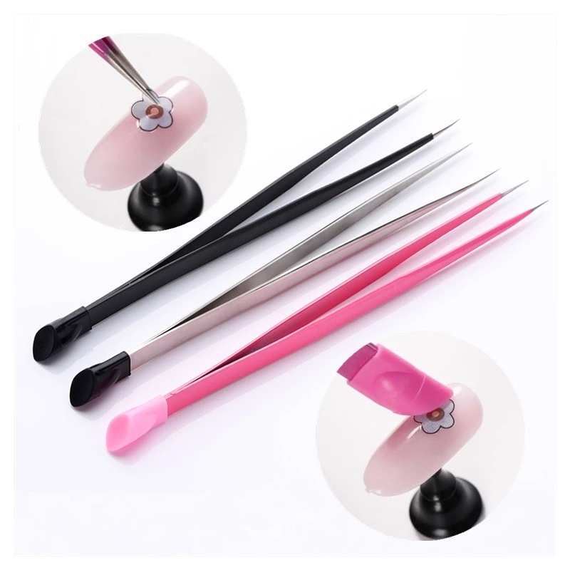 [1Piece Stainless Steel  Nail Tweezers with Silicone Pressing Head Nipper] [DIY Nail Art Tools] [Professional Manicure Accessories]