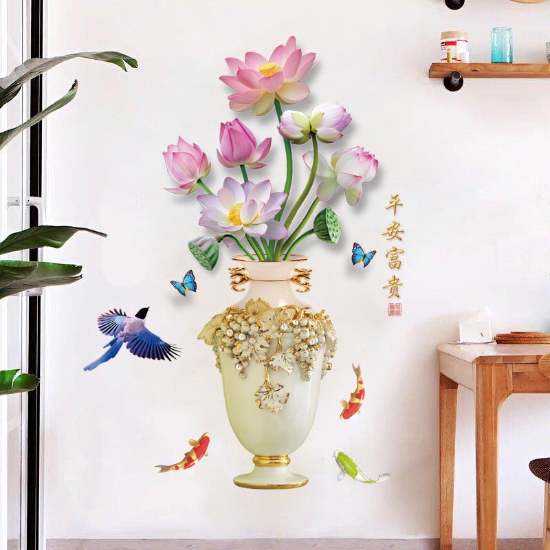 Reliza Wall Sticker Flower Lotus 3D Vase Bunga Stiker Dinding LDR2637