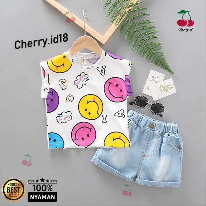 Cherry COD Setelan Baju Anak Perempuan / Pakaian Anak Perempuan - Motif Smile SB17