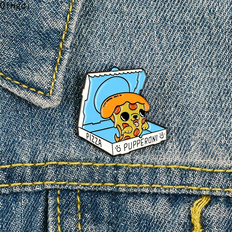 Bros Pin Enamel Bentuk Pizza / Anjing Kartun Lucu Untuk Aksesoris Fashion