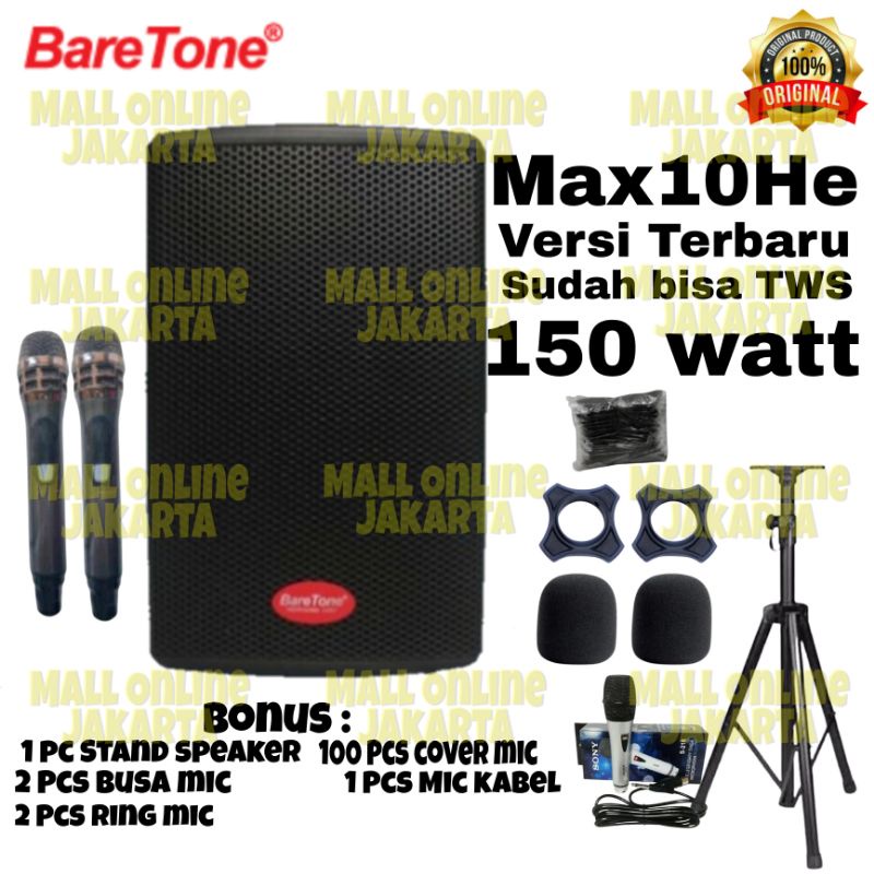 speaker aktif portable baretone 10 inch max10he bluetooth speker aktiv portabel max 10he mic wireles