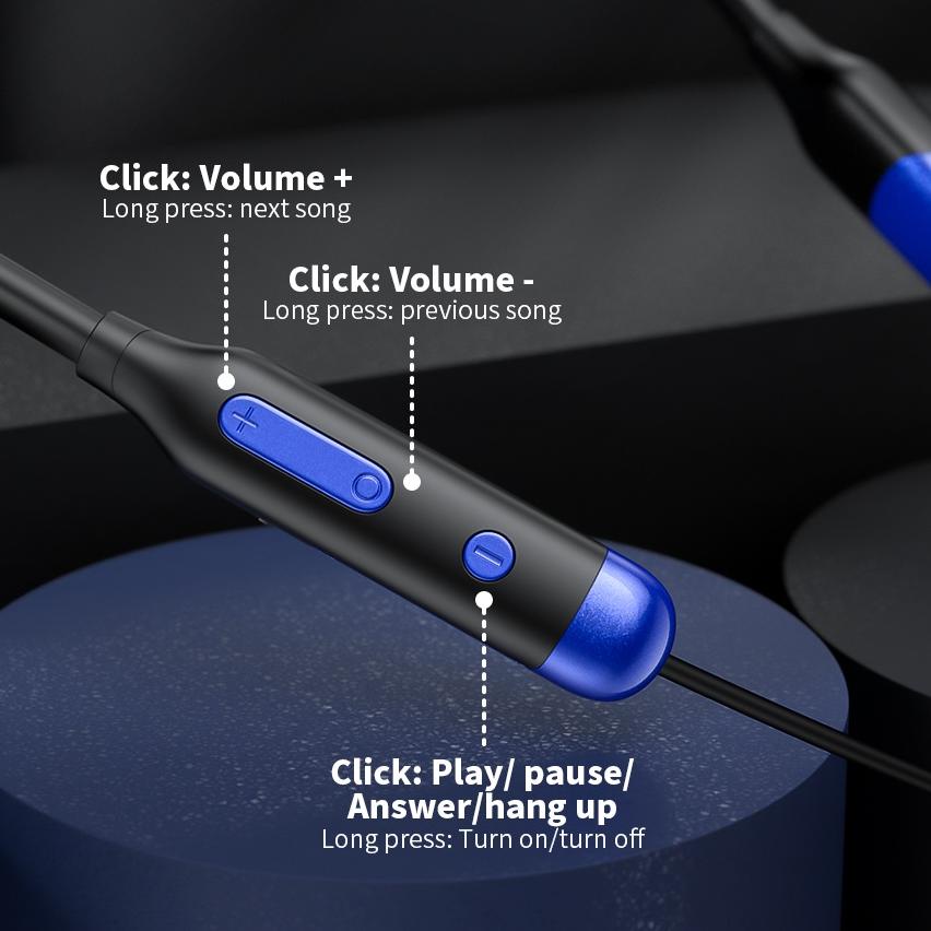♞ ECLE Blue Sports Neckband Earphone Wireless Headset Bluetooth Magnetik Hanging Neckband ۞