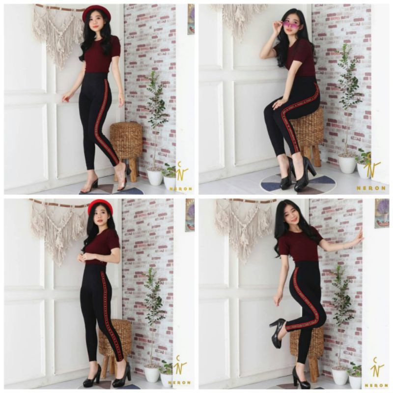 NEW LEGGING LIST PANJANG MERAH IMPORT / LEGGING IMPORT MURAH / LEGGING MURAH