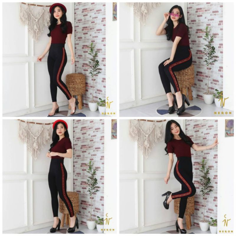 NEW LEGGING LIST PANJANG MERAH IMPORT / LEGGING IMPORT MURAH / LEGGING MURAH