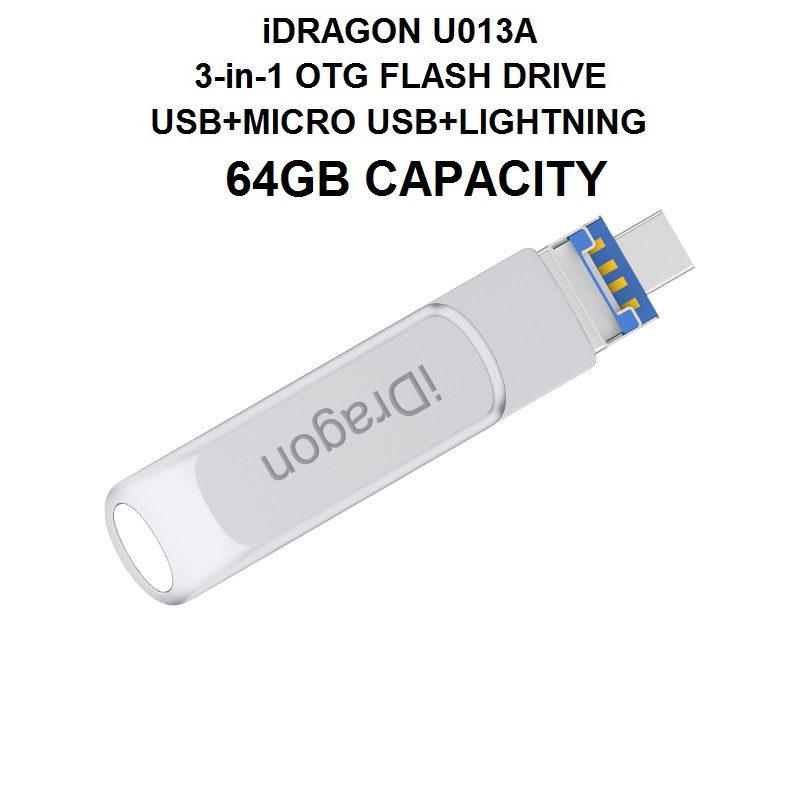 iDRAGON U013A - 3-in-1 Mini USB OTG Flashdrive 64GB Capacity