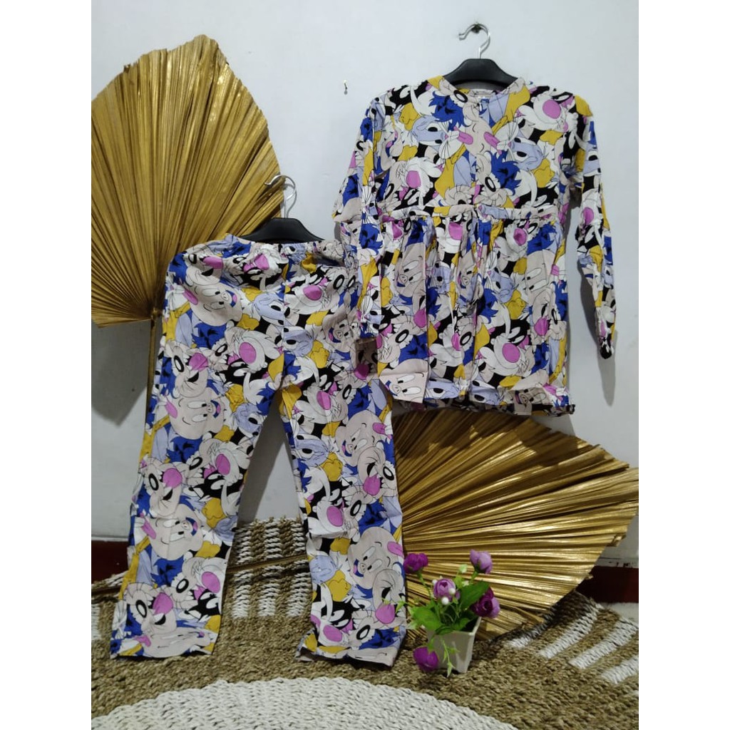 pajamas anak panjang/setelan anak tanggung/one set anak serut rayon