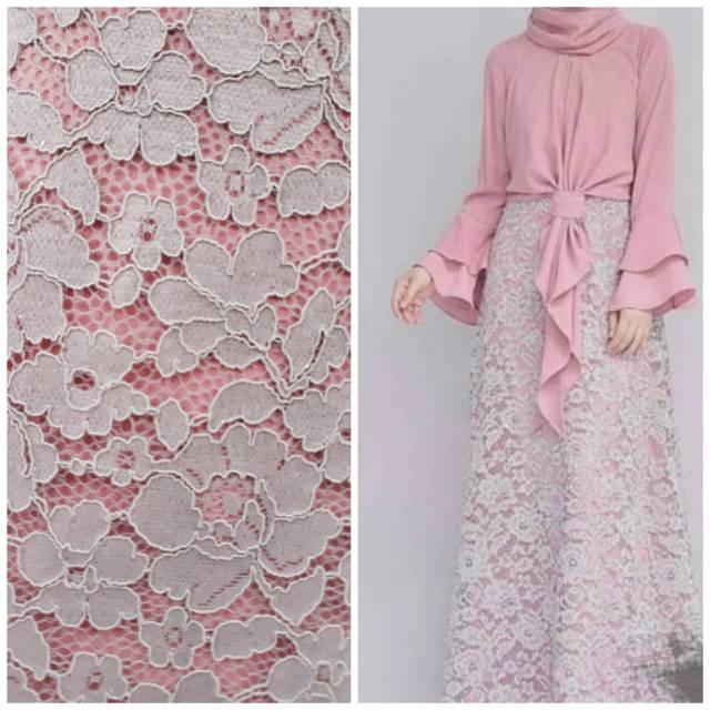 Bahan Brokat cord brukat abu-abu muda silver