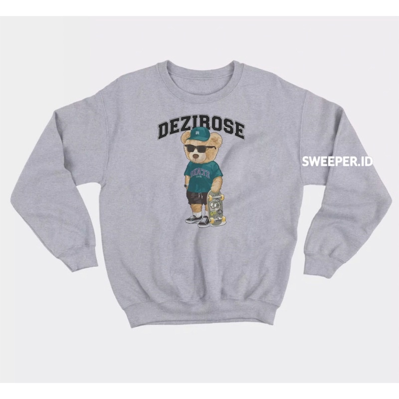 SWEATER CREWNECK MOTIF BEAR SKATE TIME SABLON PRINTING BAHAN FLEECE