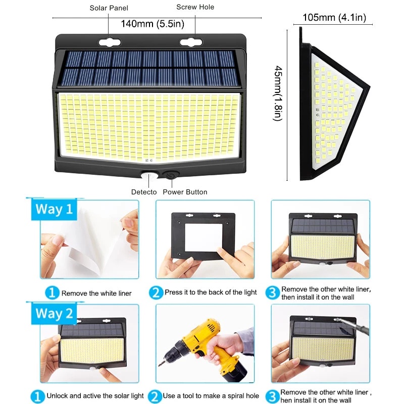 1 Pc Lampu 468 LED Tenaga Surya Sensor Tubuh Manusia Tahan Air IP65 Untuk Dekorasi Taman