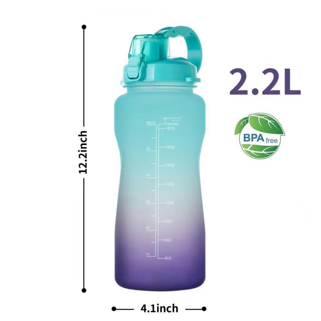 botol minum 2 liter lucu botol minum kekinian viral Gradient Color Sport Water Bottle Botol minum 2L [READY STOCK]