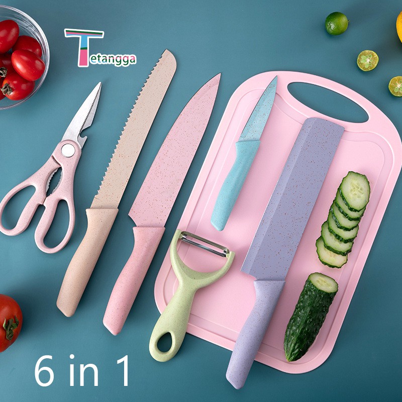 Fruit Bread Knife 6IN1 Pisau Set Stainless Dilapis Anti Lengket /Peralatan Masak Pisau SLOT/VS-1803