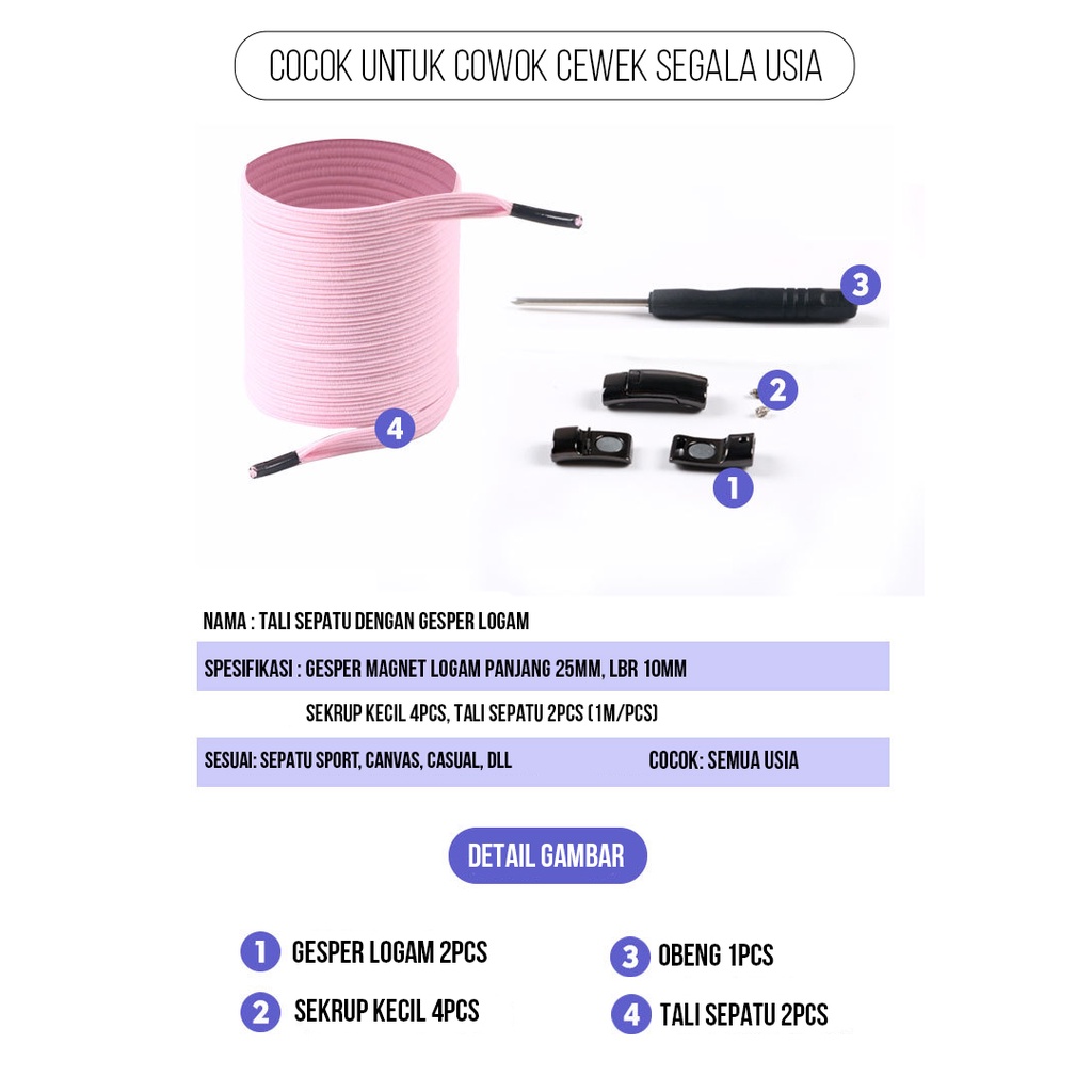 CJSL-01 TINO TINO Tali Sepatu Magnet / Tali Sepatu Simple / Shoelace Magnetic Simple Lazy