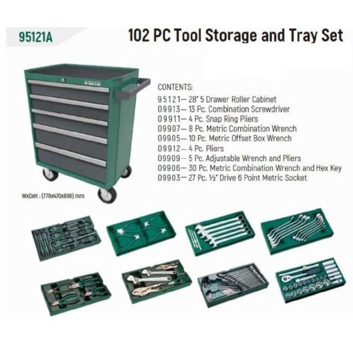 TOOL BOX 5 DRAWER TOOL KIT SET 102PCS SATA 95121A TOOLBOX CABINET ---Termurah---