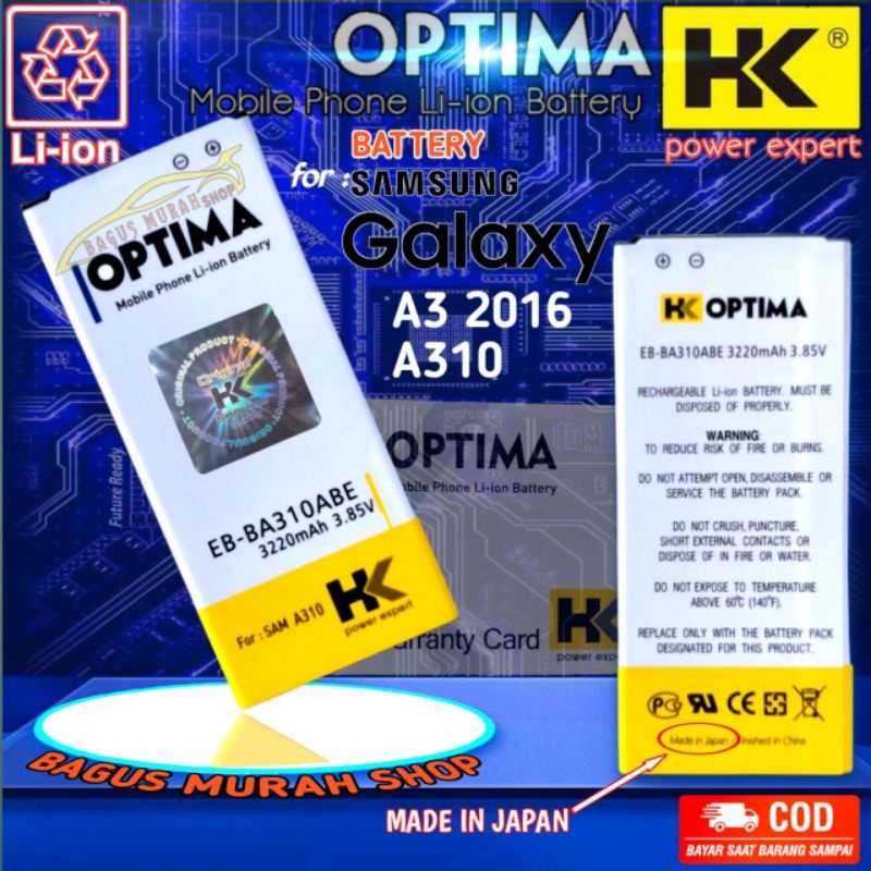 Baterai Battery Samsung Galaxy A3 2016 A310 Original Batre handphone A 310 double power HK optima