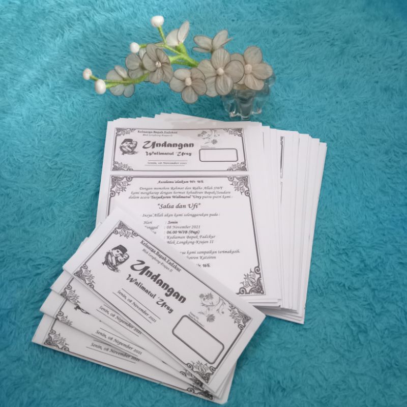 Undangan Tasyakuran /Kenduri Hitam Putih A5/ Undangan Murah Custom kilat sehari jadi