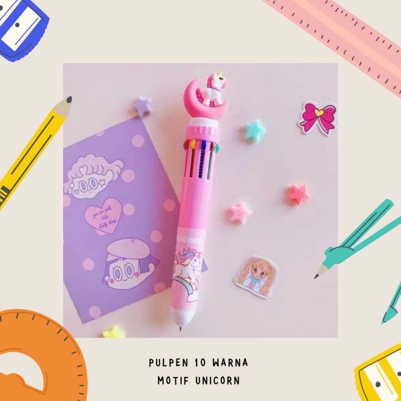 Pen 10 warna unicorn bulan sabit pena pulpen alat tulis kantor stationary perlengkapan sekolah