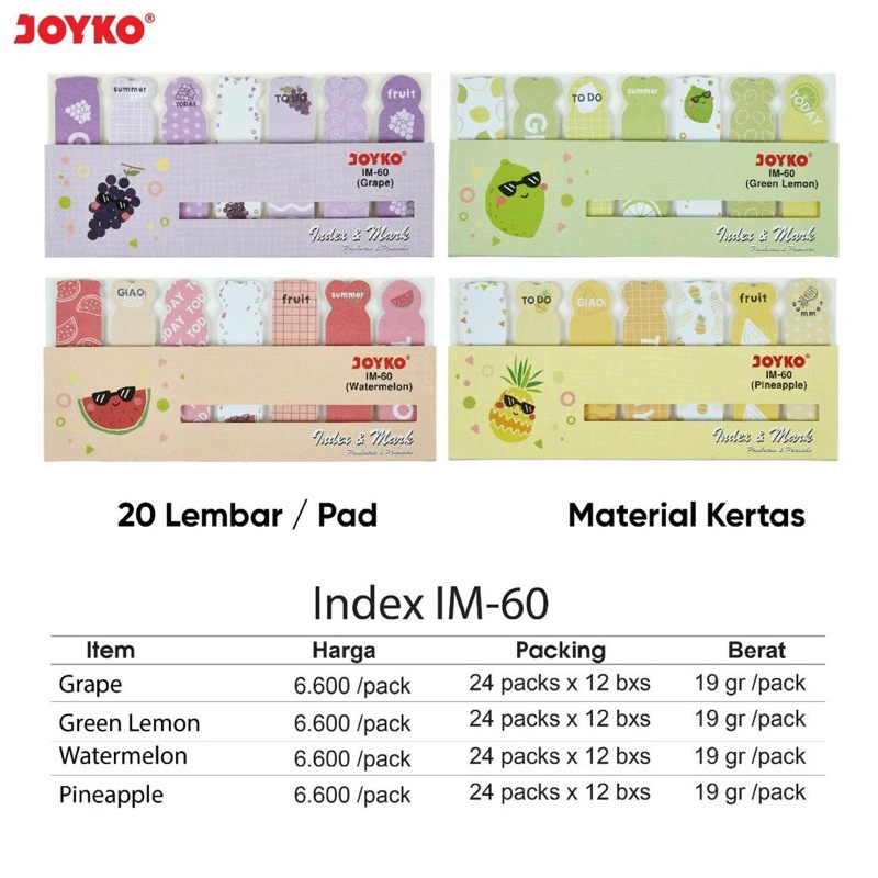 

Memo Stick Notes IM-60 / Sticky Note / Index & Mark / Penanda Pembatas Joyko Penanda, pembatas dan memo lucu dalam 1 lembar