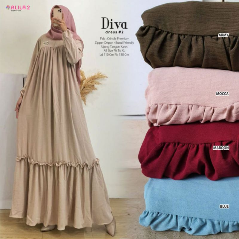 TOP [BISA COD] DIVA #2 DRESS BY ALILA2 / GAMIS POLOS DENGAN BAHAN CRINCLE IMPORT QUALITY / MAXI DRES