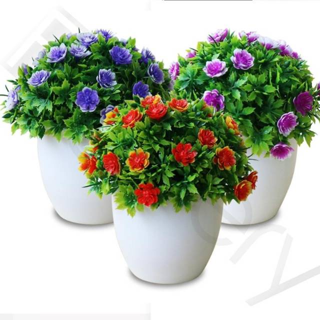 Bundara.id Pr-596 ( Size 15x14 ) Bunga hias + pot cantik/bonsai kembang import
