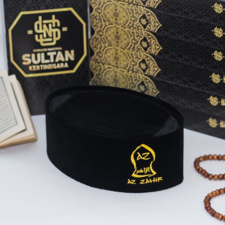 Songkok Peci Hitam AC Bordir Logo Gus Baha, Uas, Garuda, Az-Zahir, Kujang Tinggi 9cm