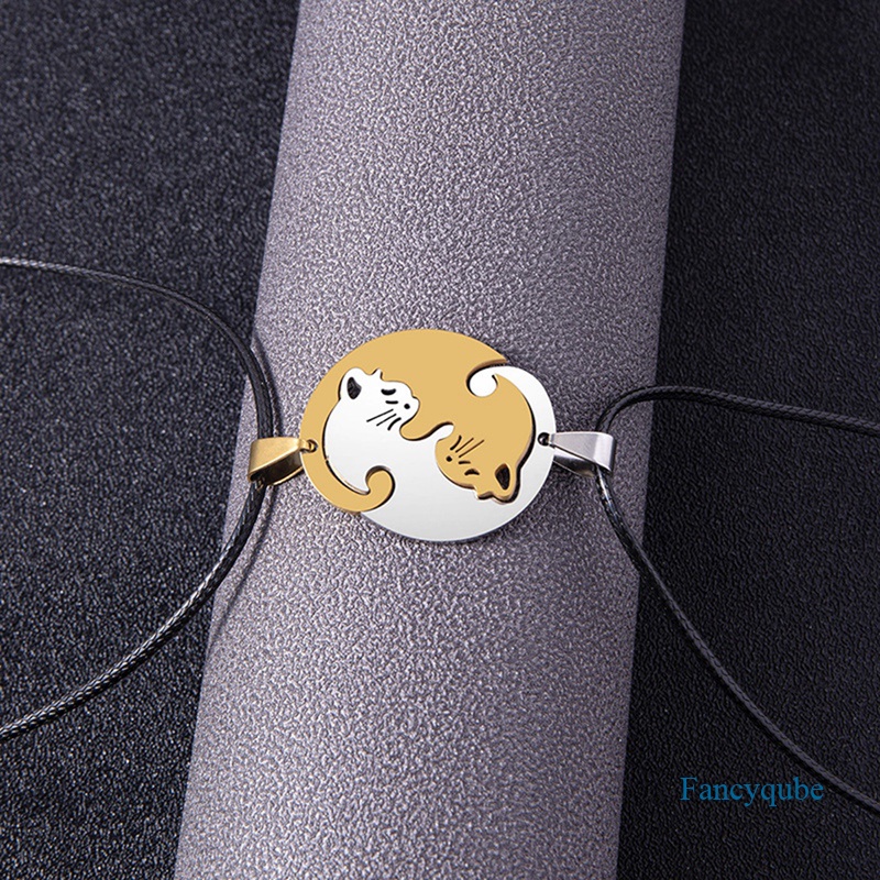 2pcs / Set Kalung Liontin Puzzle Bahan Stainless Steel Untuk Pasangan