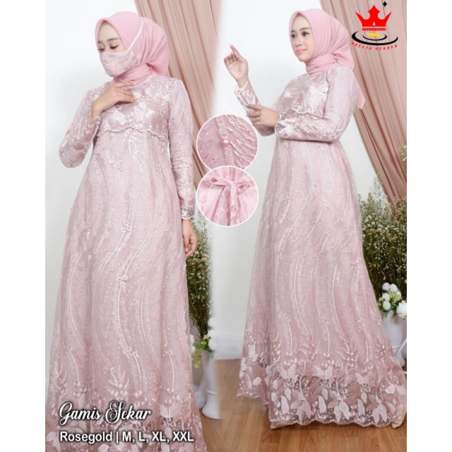 ADE&gt; GAMIS SEKAR / PAKAIAN WANITA GAMIS MODERN  / BAJU GAMIS TULLE BORDIR /OUTFIT GAMIS CANTIK MODER