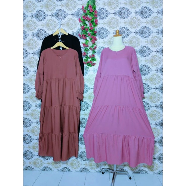 EVA MAXI DRESS/GAMIS SUSUN POLOS//