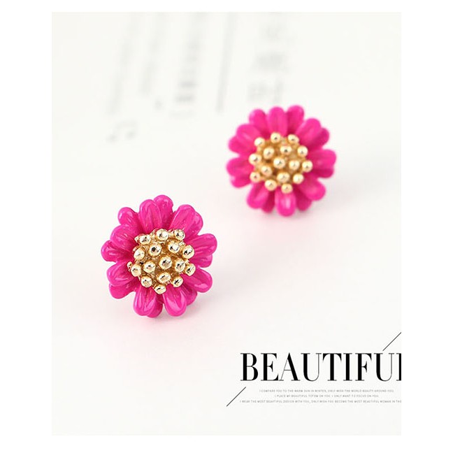 LRC Anting Tusuk Fashion Red Alloy Small Flower Resin Earrings Y63690