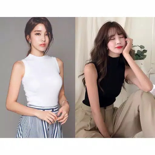 TURTLE NECK ATASAN WANITA HITAM PUTIH HM KUTUNG