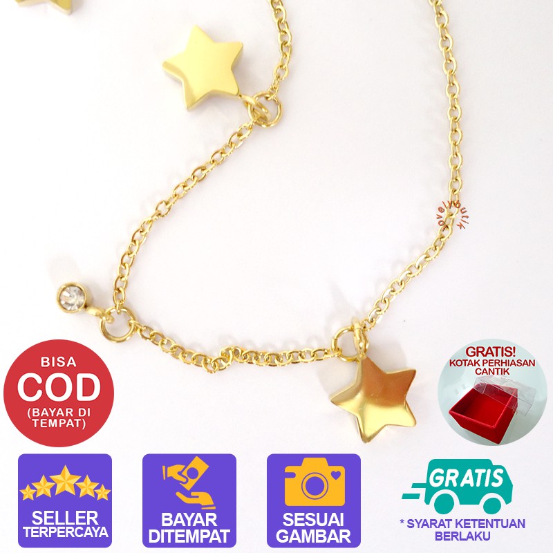 Kalung Titanium Wanita Perhiasan Anti Karat Rantai Lapis Gold Emas Bintang Star Kejora Lovelybutik